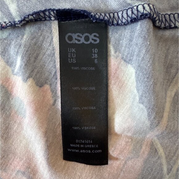 Asos Maternity Navy Blue Floral Short Sleeve Midi Dress Size 6/10/38 100% Viscos - Picture 4 of 5
